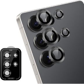 Camera Lens Protector for Samsung Galaxy S25 Ultra 5G, Tempered Glass Individual Metal Ring Camera Cover, Anti-Scratch Case Friendly Camera Protector for Galaxy S25 Ultra - Titanium Silverblue in Kuwait