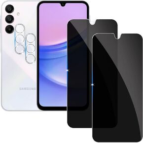 【2+2 Pack】 Privacy Screen Protector for samsung galaxy A15 9H Tempered Glass Anti-Spy Private Film Compatible for Samsung A15 and (2 Pack) Camera Lens Protector