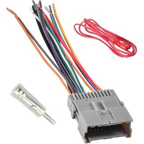 Car Radio Wiring Harness, Aftermarket Stereo Connection Harness Plugs with Antenna Adapter, Audio CD Player Modified Tail Line, Compatible with Chevrolet Chrysler Hummer Buick Suzuki (Gray)