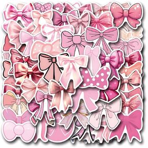 55 Pcs Cute Bowknot Stickers for Water Bottles Waterproof Laptop Luggage，Pink Coquette Bows Stickers Waterproof Vinyl Stickers for Water Bottle Laptop Computer Guitar (Bowknot Stickers)