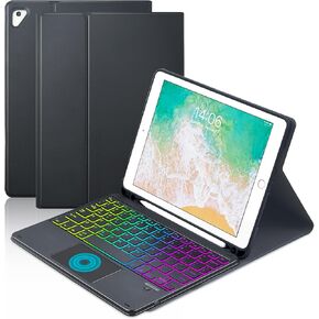 Touchpad Keyboard Case for iPad 6th 2018/5th Generation 2017 9.7 inch, 7-Color Backlight Type-C Charging Keyboard with Pencil Holder Cover Fit iPad Air 2/Pro 9.7 (Black)