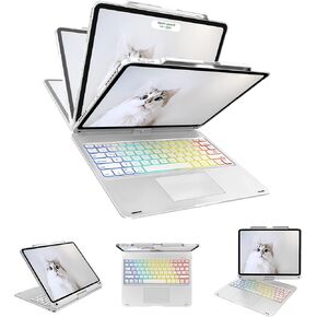 Swivel Wireless Keyboard Case for iPad Pro 12.9 (6th/5th/4th/3rd Gen), Rainbow Backlits & Multi-Touch Trackpad, Magic 360° Rotatable Protective Keyboard Cover with Pencil Holder,Thin & Light-Rose Gold