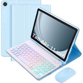 حالة لوحة المفاتيح لـ Samsung Galaxy Tab A9+/A9 Plus 11 بوصة 2023 (SM-X210/X216/X218) ، لوحة مفاتيح Bluetooth الخلفية القابلة للفصل والماوس ، غطاء حامل خفيف الوزن مع حامل القلم (أسود)
