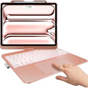 typecase Touch Case with Keyboard for iPad Pro 13-inch(M4, 2024), iPad Air 13-inch(M3, 2025/M2, 2024) & iPad Pro 12.9(6th/5th/4th/3rd Gen), Trackpad, 360° Rotatable, 11-Colors Backlit, Rose Gold