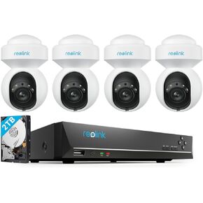 REOLINK 4K PTZ Surveillance System, 4X E1 Outdoor PoE IP Security Cameras Bundle with 8CH NVR RLN8-410, Secure 24/7 Local Storage, Auto-Tracking, Color Night Vision, Smart Detection, Two Way Talk