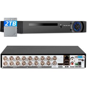 1080p 16 Channel Security Recorder DVR, 16CH Surveillance Video Recorder for Security Camera,5MP Hybrid 5-in-1 Camera DVR AHD/TVI/CVI/CVBS/IP with Human Detection, Remote Access(with 2TB Hard Drive)
