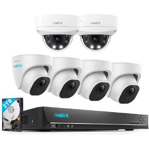REOLINK 4K PoE Security Camera System, 4pcs Person/Vehicle Detection IP Cameras, 8CH NVR with 2TB HDD, RLK8-800D4 PoE Kit Bundle with 2 x RLC-843A 4K IK10 Vandalproof PoE Cameras