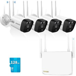 (2-Way Audio 4-Antennas Enchance) Outdoor Wireless Security Camera System WiFi Cameras Video Surveillance