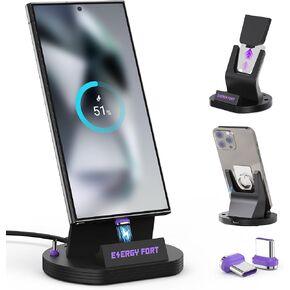 120W USB C Charging Station Compatible with Galaxy A15 A55 A35, Magnetic Fast USB C Charging Dock with Type-C Magnetic Tips for Phone/Earbuds/Kindle Desktop Stand