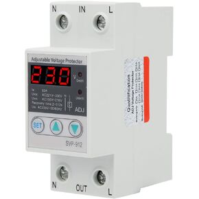 Voltage Protector Adjustable Under Over Voltage Protection, Voltage Output Stabilizer for Home Office Appliance, Protector Current Stabilizer Voltmeter for House Protection(63A)