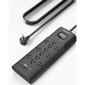 6FT Surge Protector Power Strip – 12 AC Outlets, 2 USB-A Ports, 20W PD USB-C, 4100J Protection, Flat Plug, Mountable, ETL Certified, Compatible with iPhone 15/16 – Essential for Home