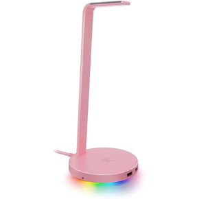 محطة Razer Base V2 Chroma - حامل سماعات رأس Chroma مع 3.1 محور USB و 7.1 صوت محيطي (2 منافذ USB 3.1 ، حامل سماعات الرأس المتداخل ، قاعدة غير قابلة للانزلاق ، Chroma RGB) الكوارتز الوردي