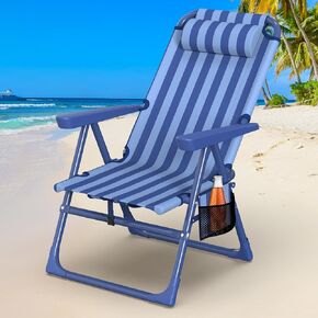 Suteck Backpack Beach Chair, 6-Positions Beach Chairs for Adults with Cooler Bag, Reclining Beach Chair with Cup Holder Folding Camping Chair for Sand Outdoor