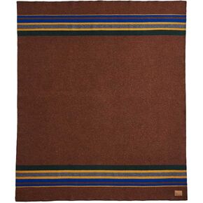 PENDLETON Yakima Camp Thick Warm Wool Indoor Outdoor Striped Throw Blanket, Tobacco Queen Size