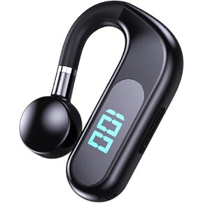 Bluetooth Headset,Open Ear Bluetooth Single Earpiece with Noise Canceling Mic,Wireless Earbud with LED Display, 48Hrs Playtime Hands-Free Earhook Headphone for Office Business Driving Sport(Black)