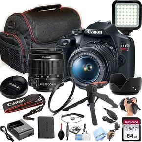 Canon EOS Rebel T7 DSLR Camera w/EF-S 18-55mm F/3.5-5.6 is II Zoom Lens + 64GB Memory, LED Video Light, Case, Gripster Tripod, and More (Essential Bundle) (Renewed)