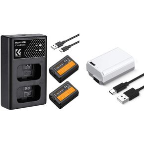 K&F Concept NP-FW50 Battery Charger and USB-C Fast Charging Battery for Sony ZV-E10, A7, A6000, A6400 Cameras