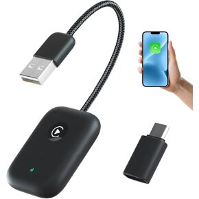 Wireless Carplay Adapter for iPhone - Instant Connection, Wired Carplay to Wireless, Apple Car Play Converter, Fit for Cars Built-in Wired Car Adapter, with USB-A to USB-C Converter