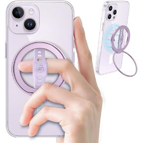 EWA MagOne (Upgrade) Compatible with MagSafe Phone Grip Stand with Silicone Finger Strap, Removable Magnetic Ring Holder Kickstand Loop, Only for iPhone 16, 15, 14, 13 Pro/Max/Plus-(Deep Purple)