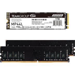 TEAMGROUP MP44L 1TB SLC Cache NVMe 1.4 PCIe Gen 4x4 M.2 2280 R/W Speed up to 5,000/4,500MB/s TM8FPK001T0C101 Bundle with Elite UDIMM DDR4 2x16GB 3200 MHz CL22 Desktop Memory TED432G3200C22DC01