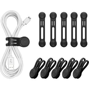 Maveek 10 Pcs Cable Ties Magnetic Cord Organizer Storage Travel For Laptop Computer Earphones USB Phone Charging Wires, Small Cord Wraps Keeper Clips - Black