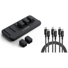 Anker Cable Management, Magnetic Cable Holder, Desktop Multipurpose Cord Keeper, 5 Clips for Lightning, USB C, Micro Cables, Other Wires&Anker USB C to USB C Cable, Type C Charging Cord Fast Charge