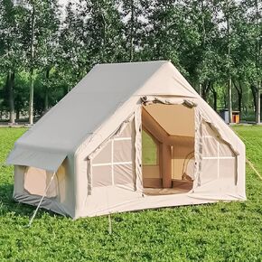 Inflatable Tents for Camping, Blow Up Tent House with Hand Pump, Easy Setup 4 Season Waterproof Windproof Oxford Air Tent Cabin House for Outdoor Camping Adult