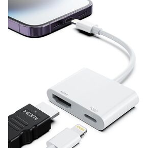 Lightning to HDMI Adapter for iPhone, Digital AV Audio Dongle, MFi Certified 1080P Video & Audio Sync Screen Converter with Charging Port for iPhone, iPad – Mirror Display to TV/Projector/Monitor