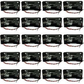 TrendBox Pack of 20pcs For 3xC Battery 1.5Vx3 4.5V Black Plastic Storage Case Holder Clip Type with 6" Two Wire 22AWG Spring Lead Flat Tip Container DIY