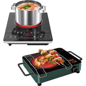 VBGK Electric Cooktop & Cooling Rack,110V 1800W Single Burner Electric cooktop with Timer,Knob Control,8.66''x11.81'' Stainless Steel Wire Rack for Baking, Grilling, Roasting, Drying
