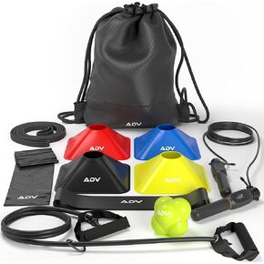 ADV Training Kit V2: Tennis Trainer Equipment for Tennis Training, Practice & Drills – Includes Counting Jump Rope, Resistance Bands, Stretch Bands for Exercise, Tennis Trainer Rebound Ball & Cones