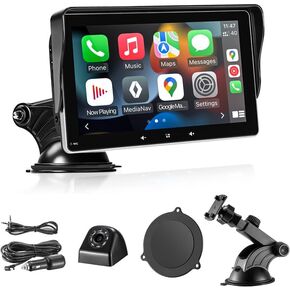 7" HD Double Din Car Stereo with 720H Backup Camera, Portable Apple CarPlay Wireless Touch Screen Android Auto Automatic Multimedia Player with Mirror Link/Siri/Bluetooth/Navigation Screen