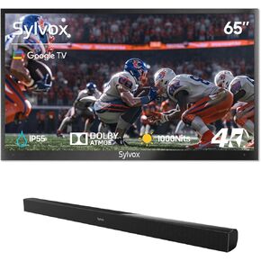 SYLVOX 65-Inch Outdoor TV with Soundbar, 4K, HDR10, Weatherproof, 1000 nits, Voice Assistant Remote, for Partial Sun Area (Deck Pro 2.0, Latest Model)