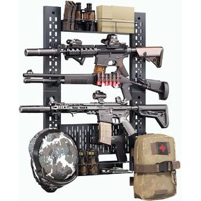 Gun Rack for Wall, Heavy Duty Wall Mount Gun Racks for Rifles Holds Up to 100LBS, Rifle Rack Wall Mount Gun Display with Adjustable Pegboard & 10 Hooks for Indoor Gun Storage & Display