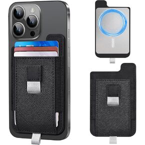 Strong Magnetic Card Wallet Holder Compatible with iPhone 16 15 14 13 12 (Pro, Max, and Plus) MagSafe Phone and Case, Black