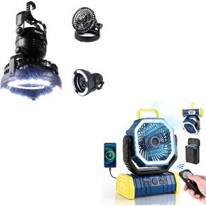 Odoland Bundle - 2 Items Portable LED Camping Lantern ＆ 30000mAh Camping Fan with LED Lantern
