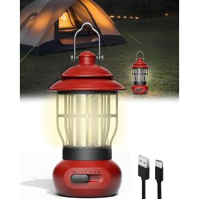 Camping Lights - LHQOO LED Lights for Power Outage, LED Flashlights with Three Dimmers, Rechargeable Camping Lantern with Hook, Suitable for Fishing, Picnics, Camping, Halloween, Birthday Gifts(Red)