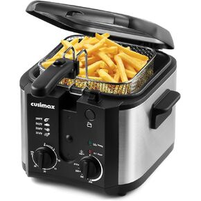 CUSIMAX Electric Deep Fryer for Home Use, 1500W, 2.5 Liter Small Deep Fryer with Basket, Adjustable Temperature & Time, Lid with View Window and Odor Free Filter