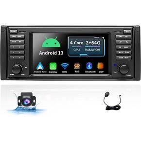 7 Inch 2+64G Car Stereo for BMW 5 Series E53 Carplay Android Auto Radio Mulitmedia Player 1996-2003 IPS Touch Screen Bluetooth Mirror Link Navigation GPS