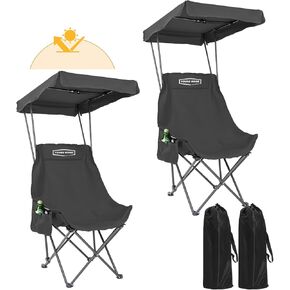YOUNG WOOD Portable Camping Chair Beach Chair with Shade Canopy, Fold Lightweight Oversized for All, Easy to Open and Close Without Installation, Side Pocket Design for All Outdoor Activities,2p