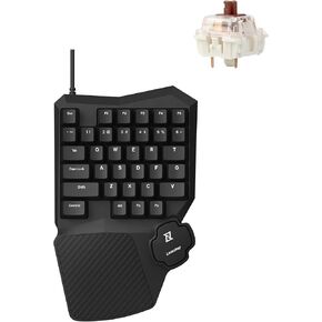 X0 One Handed Gaming Keyboard, 35 Keys North-Facing Red Backlit Wired QMK Keypad, Silicone Palm Rest, Shine-Through Double-Shot Keycaps with Tactile Brown Mechanical Switch for Windows/Linux