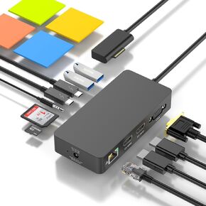 New Surface Dock Triple Displays with Power Supply, 12 in 1 Surface Docking Station with Dual 4K HDMI+VGA for Surface Pro 11/10/9/8/X/7/6/5/4/3, Surface Laptop 7/6/5/4/3/2/1, Laptop Go 3/2/1