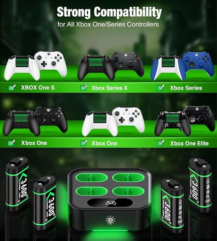 Upgraded Fast Charging Rechargeable Battery Packs, 4 x 4800mWh Xbox Controller Batteries with Battery Charging Dock/Station for Xbox One/Xbox Series X|S, Xbox One S/X/Elite, X501 in Kuwait