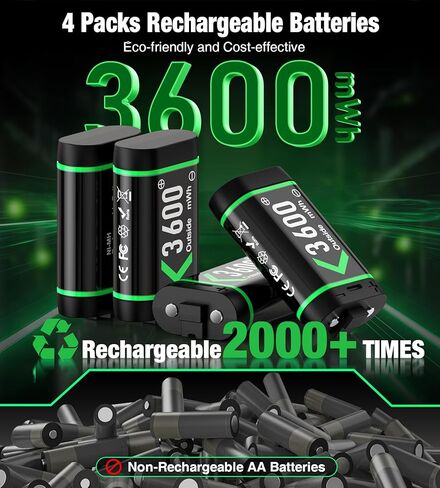 Upgraded Fast Charging Rechargeable Battery Packs, 4 x 4800mWh Xbox Controller Batteries with Battery Charging Dock/Station for Xbox One/Xbox Series X|S, Xbox One S/X/Elite, X501 in Kuwait