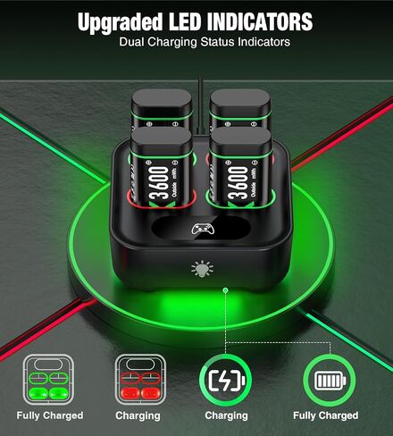 Upgraded Fast Charging Rechargeable Battery Packs, 4 x 4800mWh Xbox Controller Batteries with Battery Charging Dock/Station for Xbox One/Xbox Series X|S, Xbox One S/X/Elite, X501 in Kuwait