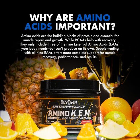 Evogen AminoKEM | Premium Essential Amino Acid, Nitric Oxide, Betaine anhydrous, S7, Recovery, volumizing, Pump Catalyst | Sour Watermelon in Kuwait