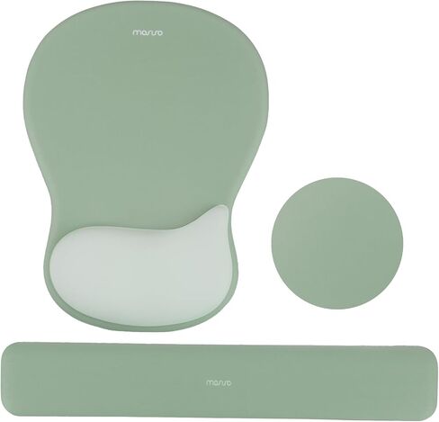 MOSISO Wrist Rest Support for Mouse Pad&Keyboard Set,Ergonomic Mousepad&Coaster,Non-Slip Base Home/Office Pain Relief&Rectangular Easy Typing Cushion with Soft Cloth&Curved Concave Memory Foam,Green in Saudi Arabia