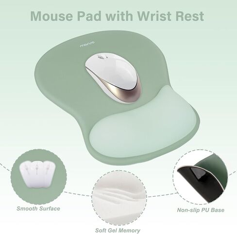 MOSISO Wrist Rest Support for Mouse Pad&Keyboard Set,Ergonomic Mousepad&Coaster,Non-Slip Base Home/Office Pain Relief&Rectangular Easy Typing Cushion with Soft Cloth&Curved Concave Memory Foam,Green in Saudi Arabia