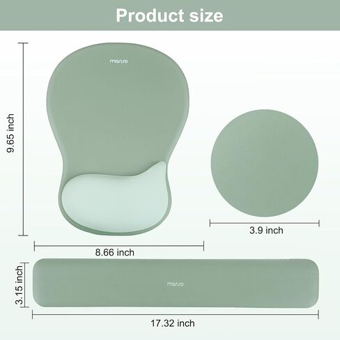 MOSISO Wrist Rest Support for Mouse Pad&Keyboard Set,Ergonomic Mousepad&Coaster,Non-Slip Base Home/Office Pain Relief&Rectangular Easy Typing Cushion with Soft Cloth&Curved Concave Memory Foam,Green in Saudi Arabia
