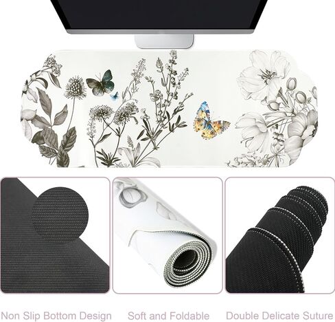 MEGREZ Large Mouse Pad&Wrist Rest Support for Mouse&Keyboard Wrist Rest, Ergonomic Memory Foam Wrist Rest, 3-in-1 Non-Slip Base Cloud Shape Desk Pad Mat for Home/Office, Butterfly and Flower in Saudi Arabia